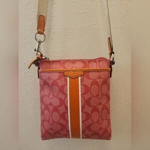 Y2K Coach Heritage Stripe Vibrant Pink and Orange Crossbody Bag